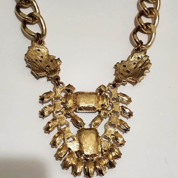 Classy Statement Necklace Green, Clear, Blue & Yellow Rhinestones + Bracelet - Picture 4 of 6